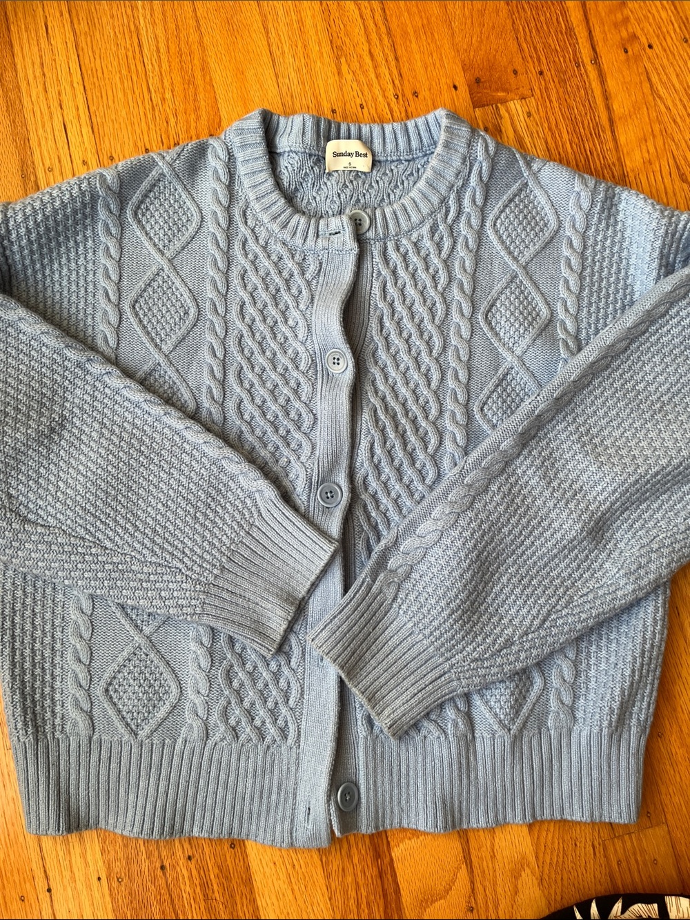 Sunday Best Pale Blue Cable-Knit Cardigan